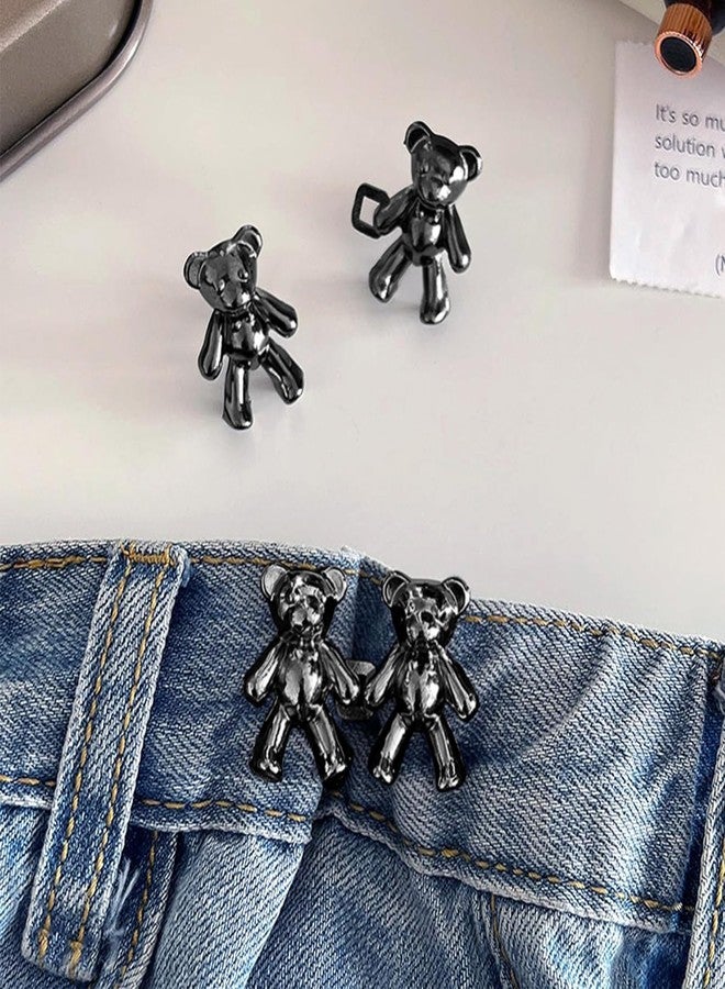 DROPOSALE Cute Bear Jeans Button Pins No Sew Detachable Waist Body Fit Tighten Buckles Perfect Girl's Gifts for Women Skirt Pant Jeans, Metal Pack Of 1 Pair (Black) - Image 3